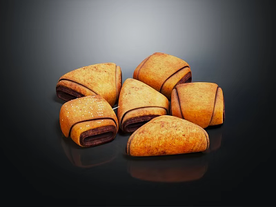 Golden Brown Sesame Topped Pastries Stacked on Black Background as Delicious Baked Snacks 3d model