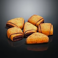 Golden Brown Sesame Topped Pastries Stacked on Black Background as Delicious Baked Snacks