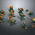 Teal And Orange Robotic Characters With Various 3D Model Designs And Shapes 3d model