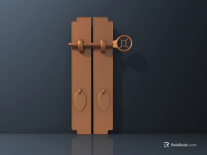 Vintage Brown Door Handle With Circular Knobs And Decorative Latch 3d model