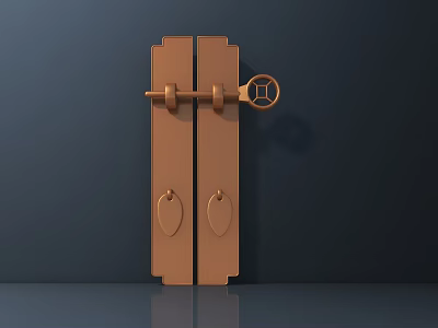 Vintage Brown Door Handle With Circular Knobs And Decorative Latch 3d model