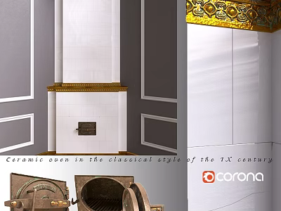 18th Century Classical Style Fireplace With Ceramic Material And Elegant Design Details 3d model