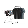 Folding Metal Clothes Drying Rack with Hanging Clothes and Fabrics 3d model