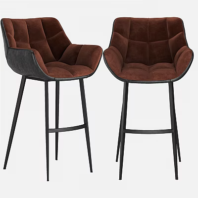 Modern Brown Diamond Tufted Bar Stools With Black Metal Legs 3d model