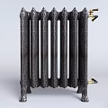 Vintage Cast Iron Radiator With Ornate Patterns And Brass Fittings