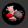 Cute Pink And Gray Cartoon Creatures Playing Together With Red Hearts On Black Circular Base