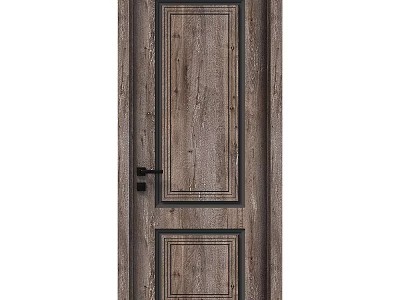 Modern Wooden Swing Door With Double Rectangular Panel Design And Black Handle 3d model
