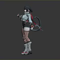 Futuristic Game Anime Character With Black Short Hair Mechanical Arm And Combat Boots