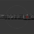 Futuristic Black Pistol Weapon with Textured Surface and Warning Symbols