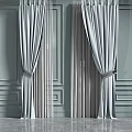 Modern Light Gray Curtains With Textured Fabric And Tiebacks In Paneled Interior