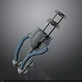 Industrial Mechanical Device With Blue Pipes White Base And Metal Structure