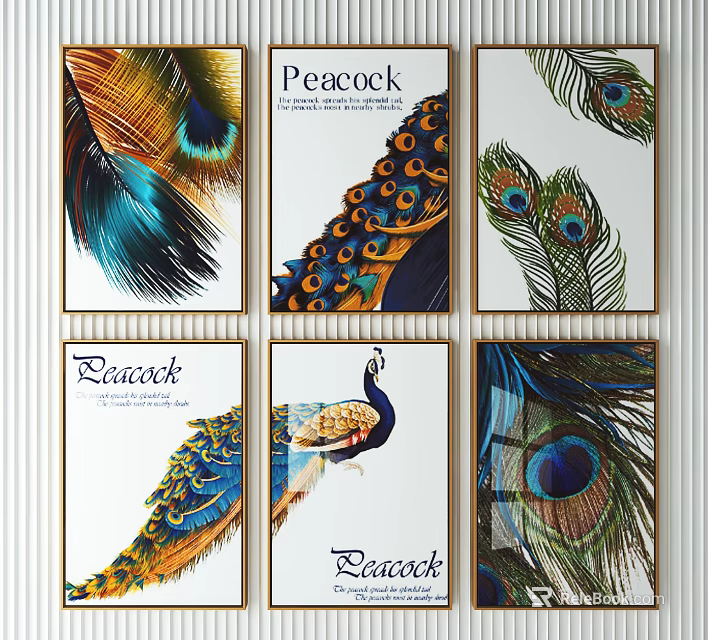 Peacock Animal Paintings With Vibrant Feathers And Colorful Patterns For Wall Art 3d model 