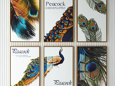Peacock Animal Paintings With Vibrant Feathers And Colorful Patterns For Wall Art 3d model