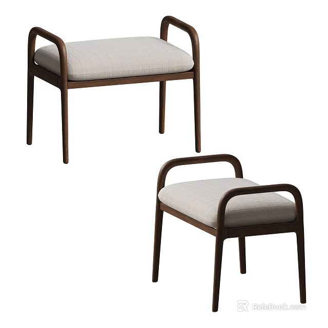 Two Modern Sofa Stools With Wooden Frame Comfortable Light Cushion And Armrest Design 3d model 