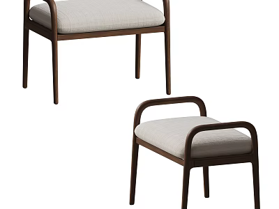Two Modern Sofa Stools With Wooden Frame Comfortable Light Cushion And Armrest Design 3d model