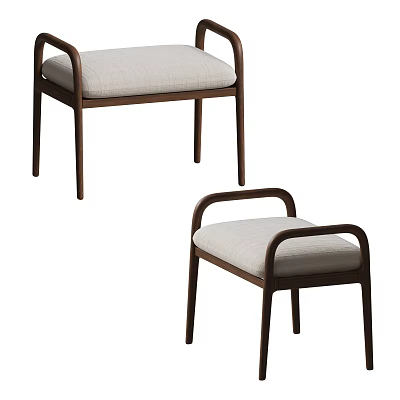 Two Modern Sofa Stools With Wooden Frame Comfortable Light Cushion And Armrest Design 3d model