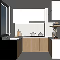 Modern Kitchen Interior With White Upper Cabinets Wooden Lower Cabinets Range Hood And Cooktop