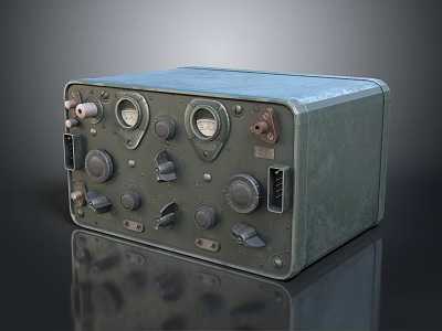 Vintage Electronic Device With Metal Casing Multiple Knobs Meters And Switches 3d model