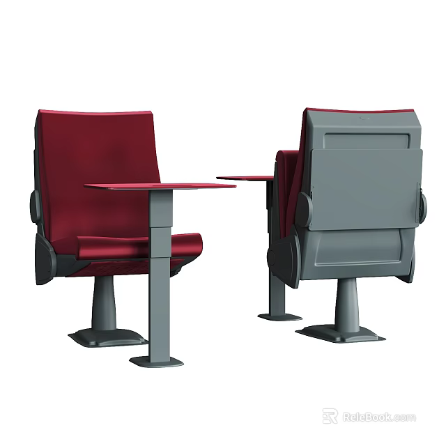 Public Chair With Red Seat Gray Backrest And Attached Table For Public Spaces 3d model 
