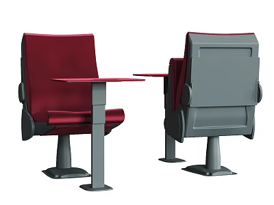 Public Chair With Red Seat Gray Backrest And Attached Table For Public Spaces 3d model