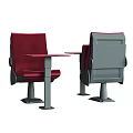 Public Chair With Red Seat Gray Backrest And Attached Table For Public Spaces