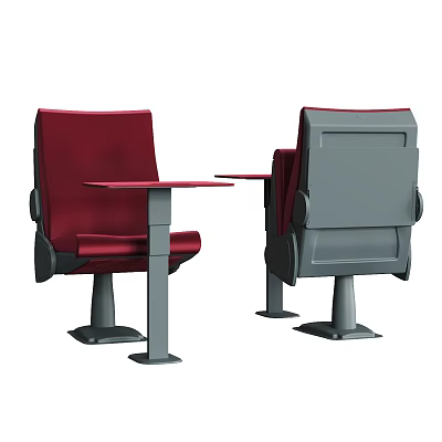 Public Chair With Red Seat Gray Backrest And Attached Table For Public Spaces 3d model