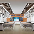 Modern Science Laboratory Interior Setup With Hanging Equipment White Tables And Chairs