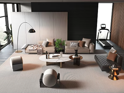 Living room sofa coffee table combination floor lamp 3d model