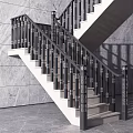 Chinese Style Staircase With Carved Black Railings White Steps And Marble Wall