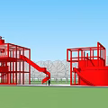 Red Roadside Structure With Slide And Metal Framework For Traffic Safety 3d model