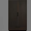 Dark Wood Grain Double Door Wardrobe With Black Handles And Spacious Interior Storage