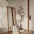Stylish Entryway Hallway Interior With Large Wooden Mirror Coat Rack Hanging Clothes And Natural Light