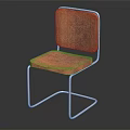 Modern Minimalist Chair With Brown Leather Seat Backrest And Silver Metal Square Frame