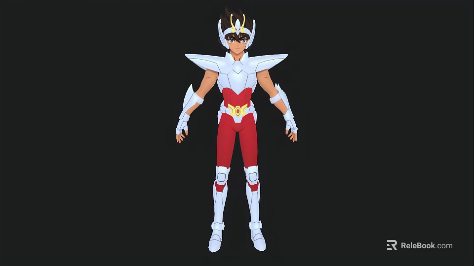 Game And Movie Character In White Red Gold Armor With Shoulder Decorations 3d model 
