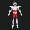 Game And Movie Character In White Red Gold Armor With Shoulder Decorations