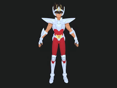 Game And Movie Character In White Red Gold Armor With Shoulder Decorations 3d model