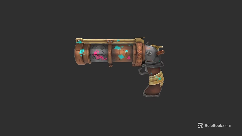 Game Movie Character Steampunk Style Gun With Wooden Metal Structure And Colorful Patterns 3d model 