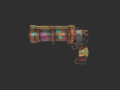 Game Movie Character Steampunk Style Gun With Wooden Metal Structure And Colorful Patterns 3d model