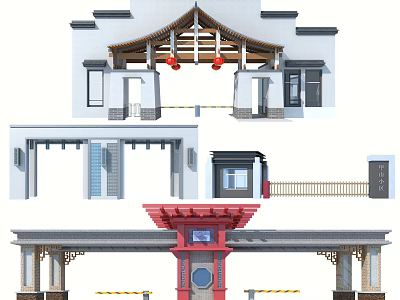 Traditional Chinese Entrance Gate Design With Classic Roof Structure Decorative Lanterns And Columns 3d model