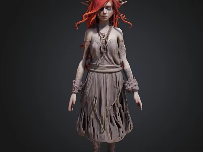 Mystical Fantasy Character With Red Hair Horns And Tattered Dress 3d model