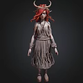 Mystical Fantasy Character With Red Hair Horns And Tattered Dress