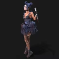 Woman With Pigtails And Makeup In Dark Tulle Dress Holding Bloody Knife And Boots