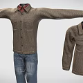 Brown Knitted Shirt And Blue Jeans On Mannequin With Hanging Garment