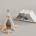 Tipi Tent And White Canopy Tent With Frames For Outdoor Camping Decor With Star Ornaments