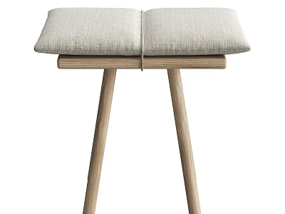 Modern Minimalist Stool With Double Light Beige Padded Seats And Wooden Legs 3d model