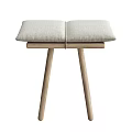 Modern Minimalist Stool With Double Light Beige Padded Seats And Wooden Legs
