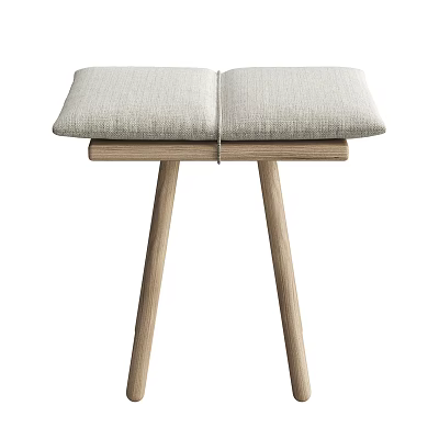 Modern Minimalist Stool With Double Light Beige Padded Seats And Wooden Legs 3d model