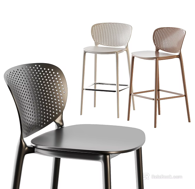 Modern Design Bar Stools With Perforated Backrests And Metal Frame In Black White And Bronze 3d model 