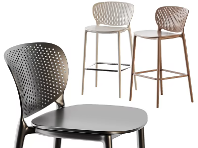 Modern Design Bar Stools With Perforated Backrests And Metal Frame In Black White And Bronze 3d model