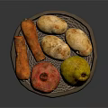 Fresh Assorted Vegetables and Fruits with Carrots Potatoes Beetroot and Pear Served on Wicker Plate